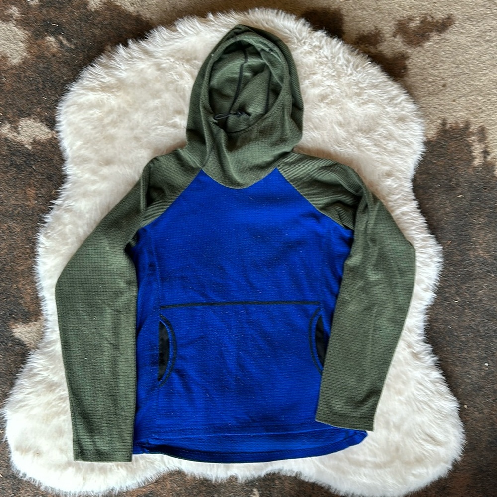 Melanzana Microgrid Hoodie - Forest & Blue Color Block